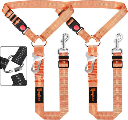 Removable Dog Seat Belt Harness for Car, 3 in 1 Pet Dog Car Seatbelt Leash, Retractable Restraint Secures to Vehicle Headrest &amp; Adjustable Reflective Bungee Dog Seatbelt Tether,Orange
