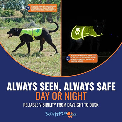 Dog Reflective Vest – Hi-Vis Fluorescent Visibility That Helps to Safeguard Your Pet On/Off Leash in Urban &amp; Rural Areas (Yellow, Large)
