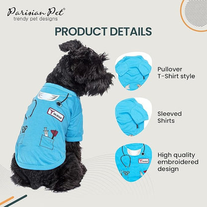 Parisian Pet Doctor Woof Dog Shirt - Embroidered Pirate Costume - 100% Cotton &amp; Polyester - Blue Funny Dog Shirts - Pet Costume - 2XL