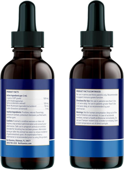 Rx Vitamins Liquid Immuno Dog &amp; Cat Immune Support - Reishi Mushroom Supplement for Dogs &amp; Cats Plus L-Lysine for Cats - Ideal Dog Eye Supplements, Immunity Booster Cat Supplements - 4 oz