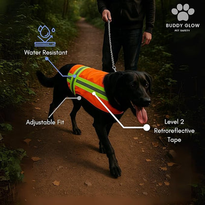 Reflective Dog Vest – Fluorescent Orange | High-Visibility, Water-Resistant Safety Jacket with Adjustable Fit for Day &amp; Night Walks, Hiking, Hunting, and Outdoor Use (Large)