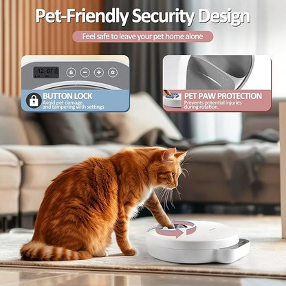 Automatic Cat Feeder Wet Food, Battery Operated Auto Wet/Dry Food Feeder with 2 Ice Packs, Cordless Programmable Timer Pet Auto Dispenser for Cat and Small &amp; Medium Dog (4-Meals &amp; Battery Included)