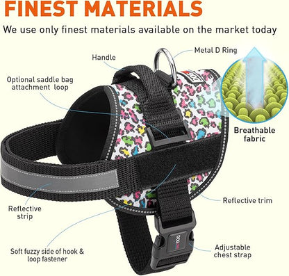 Dogline Dog Harness, Reflective No-Pull Adjustable Vest with Handle for Walking, Training, Breathable, No - Choke Harness for Small, Medium or Large Dogs Room for Patches Leopard Rainbow XL 33"-46"