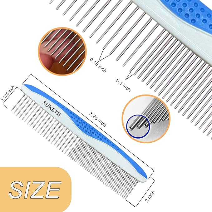 Dog Grooming Comb for Matting, Dog combs for grooming matting, Dematting Comb for Dogs and Cat with Stainless Steel Teeth &amp; Non-Slip Handle (Style 1- Blue)