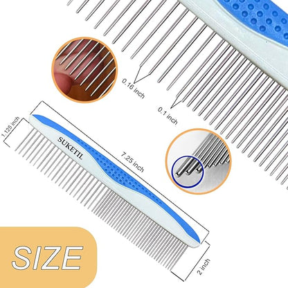 Dog Grooming Comb for Matting, Dog combs for grooming matting, Dematting Comb for Dogs and Cat with Stainless Steel Teeth &amp; Non-Slip Handle (Style 1- Blue)