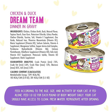 Weruva B.F.F. OMG - Best Feline Friend Oh My Gravy!, Chicken &amp; Duck Dream Team with Chicken &amp; Duck in Gravy, 5.5oz Can (Pack of 8)