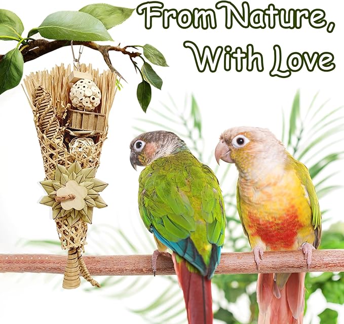 5-Pack Natural Flower Bird Toys – Foraging &amp; Chewing Toys for Parakeets, Cockatiels, Conures &amp; Small Birds – No Plastic, All-Natural Materials