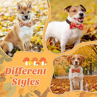 Hillban 50 Pcs Fall Collar Dog Bow Ties Maple Leaves Dogs Collar Accessories Pets Bow Ties Attachment with Elastic Bands Detachable Charms for Doggie Fall Autumn Costume