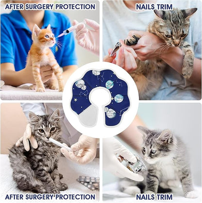 Cobee Soft Cat Cone Collar, Protective Cute Small Cat Recovery Collar Adjustable Fasteners Collars for Kittens Cats E-Collars After Surgery Wound Healing, Fit 6.3"-9" Neck Circumference(Constellation)