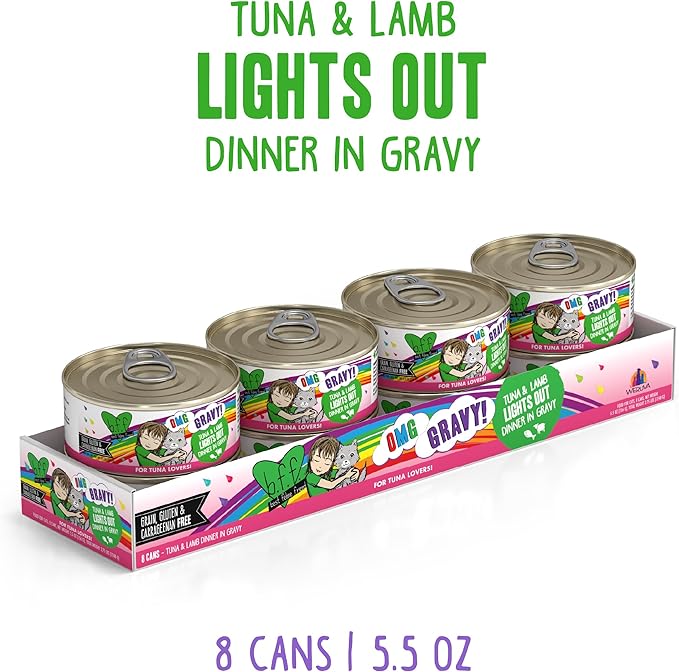 B.F.F. OMG - Best Feline Friend Oh My Gravy!, Tuna &amp; Lamb Lights Out with Tuna &amp; Lamb, 5.5oz Can (Pack of 8)