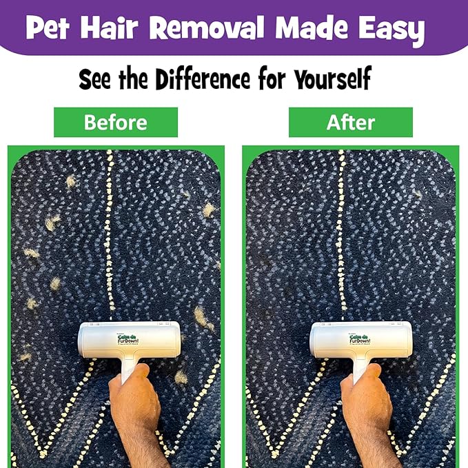 Calm Da Fur Down Pet Hair Remover Reusable Roller - Portable Effective Dog &amp; Cat Hair Remover- Pet Lint Roller Extra Sticky for Couch, Cat Trees, Dog beds, Carpet, Bedding, Car, Home Fur Removal Tool
