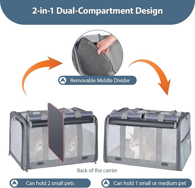 Cat Carrier for 2 Cats – Large Soft-Sided Pet Travel Carrier, Dual Compartments, Privacy Protection, Dog Carrier for Small/Medium Dogs, Home &amp; Outdoor Use