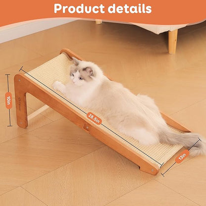L-Shaped Cat Scratching Post - Beechwood Base, 28.5" Natural Sisal Woven Cat Scratch Pad, Durable Cat Scratcher, Furniture Protector for Cats&