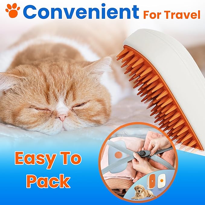 Pet Steam Brush For Cat &amp; Dog - Pets Spray Hair Removal Comb - Cats Indoor Shedding &amp; Grooming Mist Tool - Water Steamer Brushes for Long &amp; Short Haired Dogs - Spritz Defur Comb (Orange)