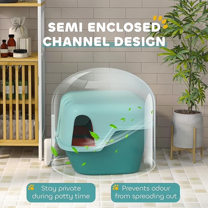 PawHut Cat Litter Box with Lid, Covered Kitty Litter Box Enclosure with Scoop, Openable &amp; Lockable Cover, Easy to Clean, Green