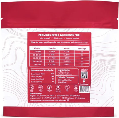 King Lou Pets + BK Pets - Bone Broth Booster Holistic Defense - Beef Bone Broth Topper - Beef Bone Broth and Turkey Tail Mushroom - Bone Broth for Holistic Immune Defense - Dogs and Cats Bone Broth