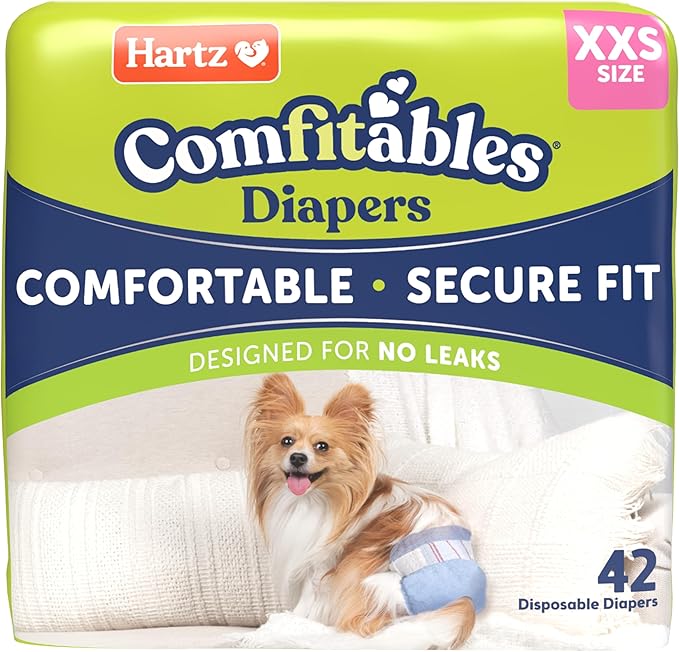 New! Hartz® Comfitables® Disposable Dog Diapers, Size XXS 42 count, Comfortable &amp; Secure Fit, Easy to Put On, Super Absorbent Male and Female Diaper