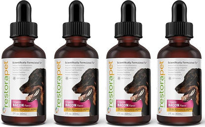 RestoraPet 4-Pack Dog &amp; Cat Bacon Liquid Multivitamin | Dog Arthritis Pain Relief | Hip &amp; Joint Vitamins for Dogs - Anti Inflammatory Supplement for Dogs &amp; Cats | Organic &amp; Non-GMO, Vet Approved