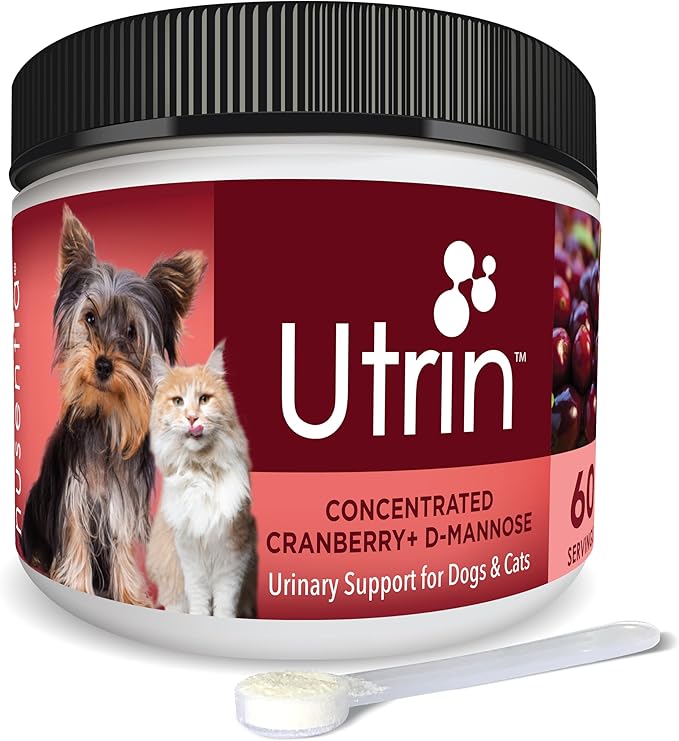 UTRIN - Urinary Support for Cats &amp; Dogs - Dual-Action Cranberry &amp; D-Mannose - for Natural Bladder Health, Incontinence, and Recurring UTI, 60 Servings