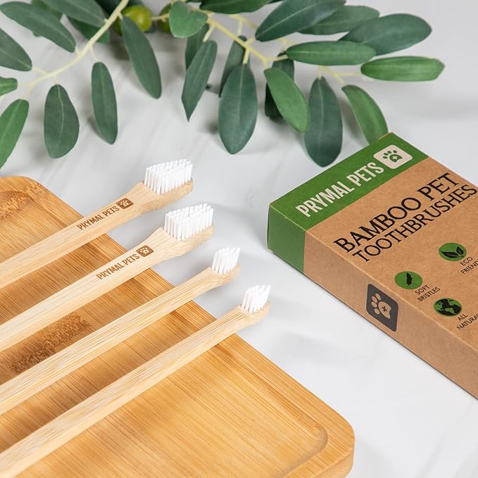 Dog Toothbrush I 4-Pack Two Sided Bamboo Toothbrush for Small and Large Dogs &amp; Cats I Soft Bristles Gentle for Easy Dog Teeth Brushing &amp; Dental Care