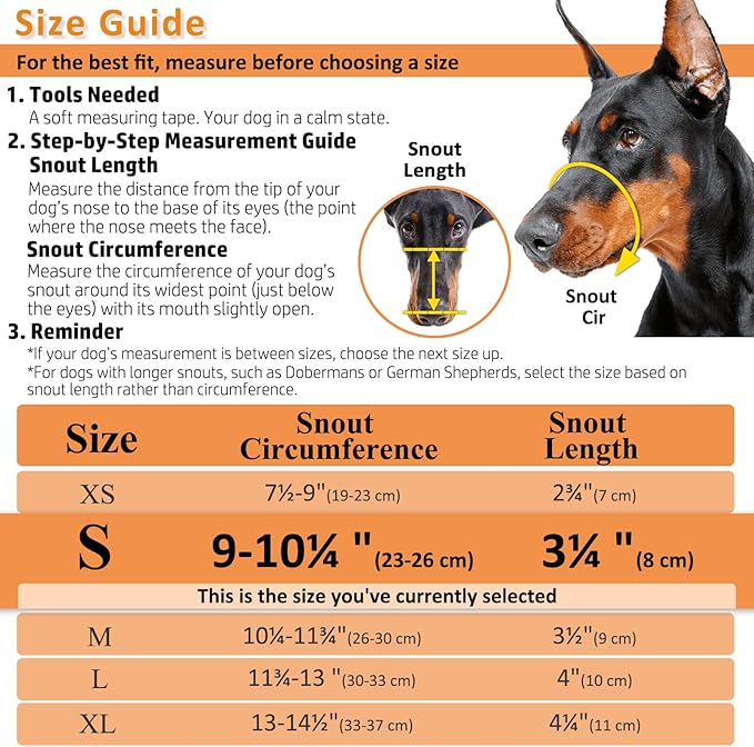 BARKLESS Dog Muzzle, Basket Muzzle for Biting, Chewing and Scavenging, Humane Cage Mouth Cover, Perfect for Grooming and Training Small Aggressive Reactive Dogs (S, Black)