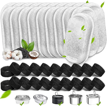 Cat Water Fountain Filters, 40 Pack Cat Replacement Filters for Stainless Steel 108oz/3.2L&amp; 67oz/2L adjustable Flow Pet Water, Dog Fountain Filter（20 + 20 Pack)