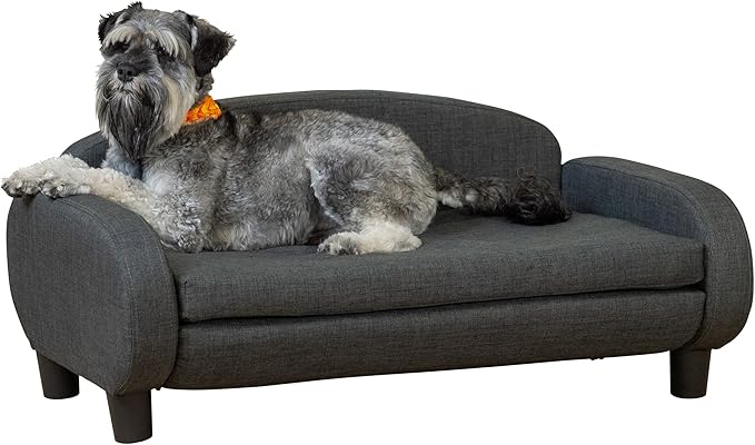 Paws &amp; Purrs Multi-Cat Sofa Elevated Pet Bed for Indoor Cats Raised Cats Couch with Removable Washable Mattress Cover for Kittens, Dogs - 35.5" Wide, Gray