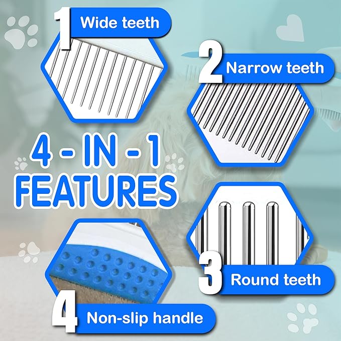 Dog Grooming Comb for Matting – Metal Dematting Comb with Stainless Steel Teeth &amp; Non-Slip Handle (Style 1)