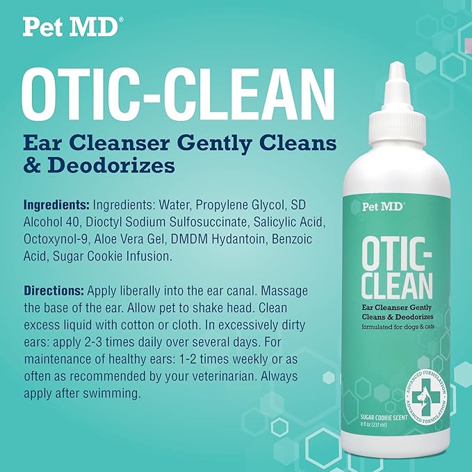 Pet MD Cat &amp; Dog Ear Cleaner - Otic Ear Solution for Dogs - Pet Ear Cleaner - Cat Ear Cleaner Liquid - Cat &amp; Dog Cleaning Supplies - Sugar Cookie Scent - 8 oz.