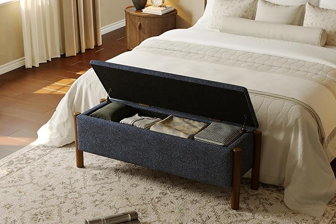 Modern Storage Benches with Walnut Wood Legs, 47&