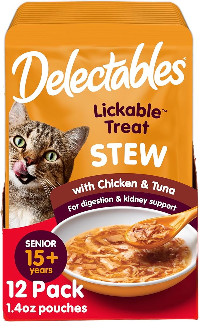 "Hartz Delectables Stew Senior Lickable Wet Cat Treats, Chicken &amp; Tuna 1.4 Ounce (Pack of 12)"