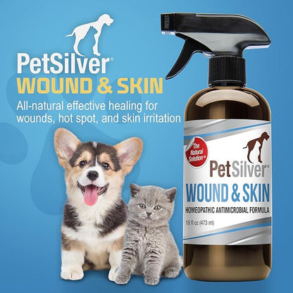 PetSilver Wound &amp; Skin Spray - Dog Wound Spray, Hot Spot, Allergy Relief for Dogs, Itch Spray for Cats - Natural Skin Soother - Chelated Silver, Superior to Colloidal Silver - Made in USA - 16 fl oz