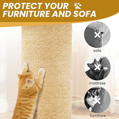 59in Large Cat Tree Tower for Indoor Cats with Soft Plush Hang Ball, Two Condos, Sisal Scratch Posts &amp; Rope Play for Kittens/Adult Cats, New Beige