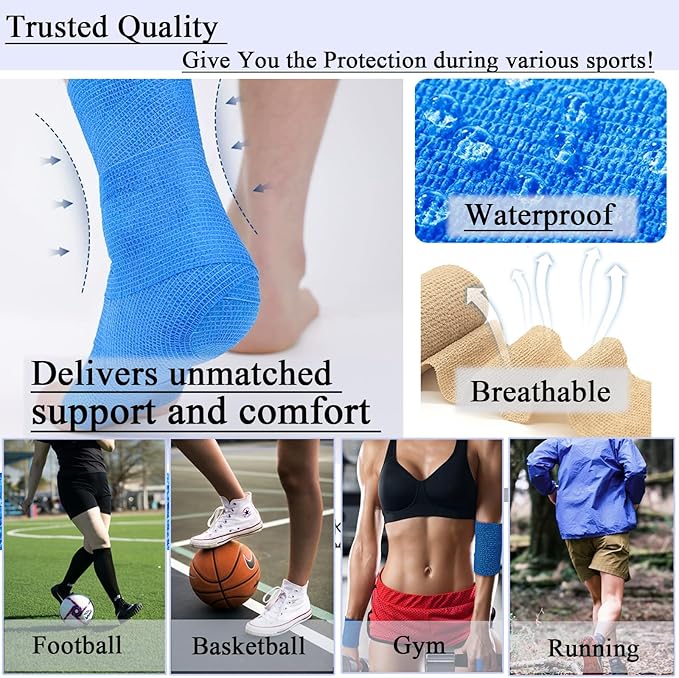 Self Adhesive Tape Wrap 8 Rolls,Non-Woven Self Adherent Vet Wrap Tape,10CM x 4.5M Cohesive Bandage Tape for Wrist &amp; Ankle,Elastic Grip Cover (8colors-8Rolls(4inches))