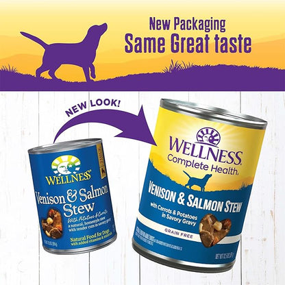 Wellness Complete Health Thick &amp; Chunky Natural Canned Wet Dog Food, Venison &amp; Salmon Stew, 12.5-Ounce Can (Pack of 12)