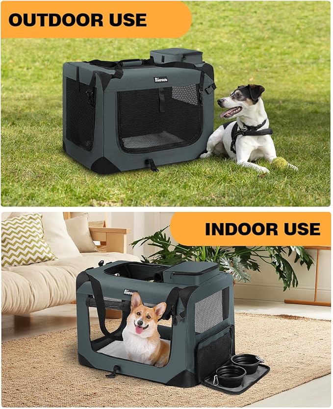 Extra Large Dog Crate with 2 Foldable Bowl, 40 Inch Collapsible Travel Dog Crate Kennel with Soft Blanket for Medium Dogs,Indoor &amp; Outdoor (40" L x 27" W x 27" H, Grey)