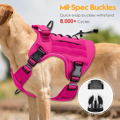 Heavy-Duty Tactical Dog Harness for Large Dogs, No Pull Adjustable Reflective Pet Vest with Molle System, K9 Military-Grade Control for Service Training, Outdoor &amp; 10+ Breeds, Hot Pink, XX-Large