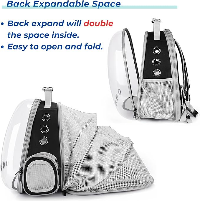 Lollimeow Cat Carrier Backpack, Bubble Expandable Backpack Carrier, Pets and Small Dogs,Airline-Approved, Designed for Travel, Hiking, Walking &amp; Outdoor Use (Back Expandable-Black)