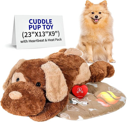 Pet Fit For Life Cuddle Pup Toy with Heartbeat &amp; Heat Pack - USB Rechargeable Cuddly Dog Sleep Aid - Calming Comfort for Anxiety Relief - Safe, Huggable Pet Crate Training Aid - Extra Large