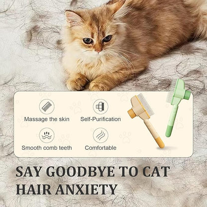 2-Pack Pet Hair Removal Comb &amp; Flea Comb with Release Button for Cats &amp; Dogs - Grooming Brush for Short/Long Hair Green &amp; Yellow