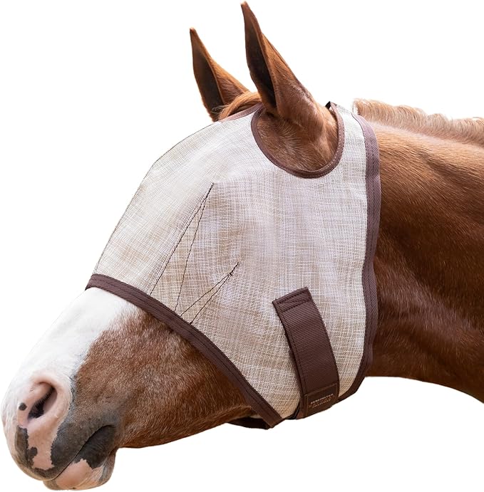 Kensington UV Horse Fly Mask with Web Trim - Protective Mask with Dual Ear Opening &amp; Forelock Freedom - Medium, Desert Sand