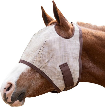 Kensington UV Horse Fly Mask with Web Trim - Protective Mask with Dual Ear Opening &amp; Forelock Freedom - Medium, Desert Sand