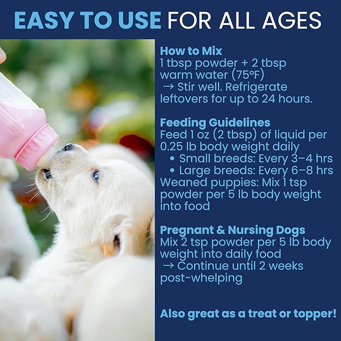 Under the Weather Puppy Milk Replacement Formula + Colostrum for Dogs &amp; Puppies | Goat Milk Replacer Powder | Goat-Based Formula with Colostrum for Immune &amp; Digestive Support - 12 oz