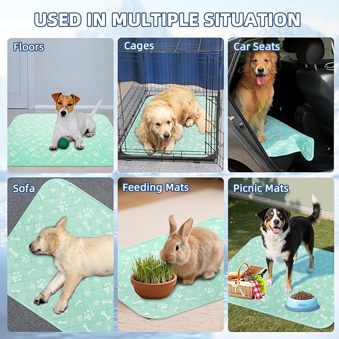 Homimp Self-Cooling Mat for Dogs, 4 Pack Washable Cooling Mat&amp;Sleeping Pad, Reusable Waterproof Dog Pee Pads, Non-Toxic, Non-Slip Potty Pads Ideal for Home, Travel &amp; Crates, Kennel in Summer, 24"x36"