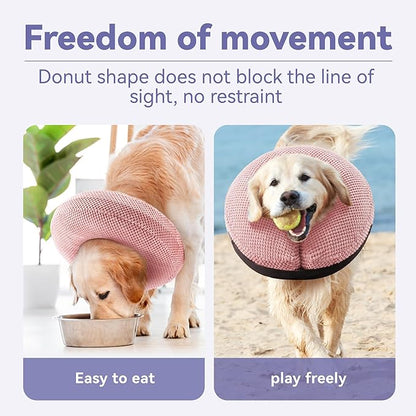 Soft Inflatable Dog Cone Collar for Small Medium Large Dogs - Neck Donut E Collar Alternative for Recovery After Surgery - Pink L