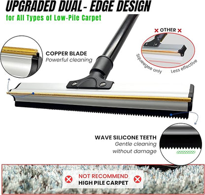 2025 Dual-Edge Carpet Rake for Pet Hair Removal &amp; Fluffing Matted Carpet – 61" Adjustable Handle, Deep Clean Dog &amp; Cat Hair Remover, Reusable Scraper for Rugs, Low Pile Carpet, Couch &amp; Stairs