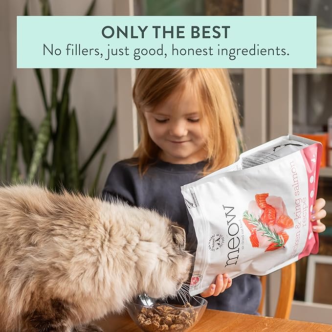Meow Air Dried Cat Food - Chicken &amp; King Salmon Recipe, Dry Cat Food, High Protein Meals, Treats &amp; Toppers,26.5 oz