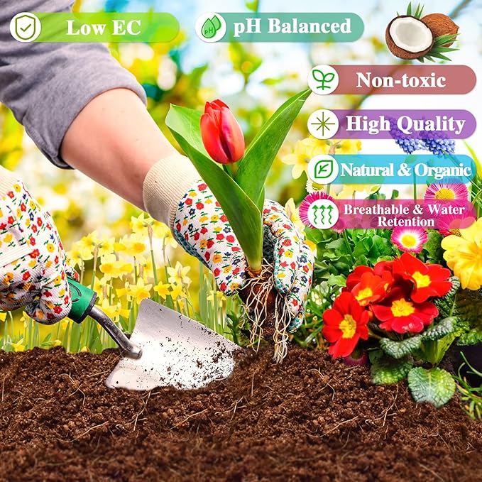 ZeeDix 5 Pack Premium Coco Coir Brick, Organic Compressed Coconut Coir Bricks Seed Starter Potting Soil for Plants, Coconut Fiber Substrate with Low EC &amp; pH Balance for Gardening Flower Herbs