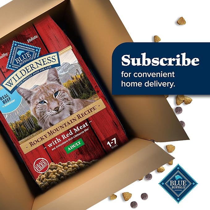 Blue Buffalo Wilderness Adult Dry Cat Food, Rocky Mountain Recipe, Chicken-Free &amp; Grain-Free Recipe Made with Natural Ingredients, Red Meat, 4-lb Bag