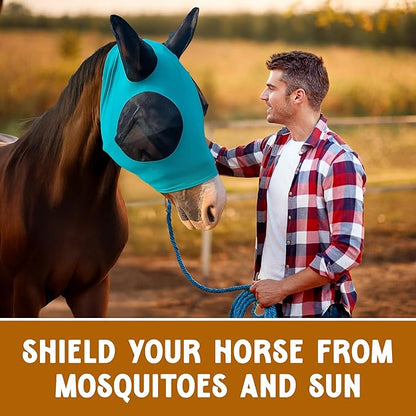 Horse Fly Mask - Arab Equine Fly Mask with Full Coverage for Eye &amp; Ear - Stretchable, UV &amp; Sun Protection Flymask for Horses, Ponies &amp; Mini Horses - Horse Face Cover for Pasture &amp; Trail - Pink